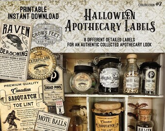 Vintage Look Witch Potion Labels, Halloween Apothecary Labels for Jars, Printable, Collection #2