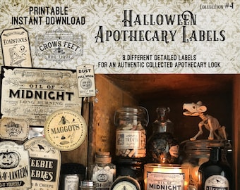 Vintage Look Witch Potion Labels, Halloween Apothecary Labels for Jars, Printable, Collection #4