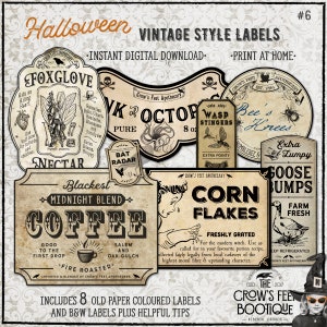 Vintage Look Potion Labels #6, Halloween Apothecary Labels for Jars, Printable