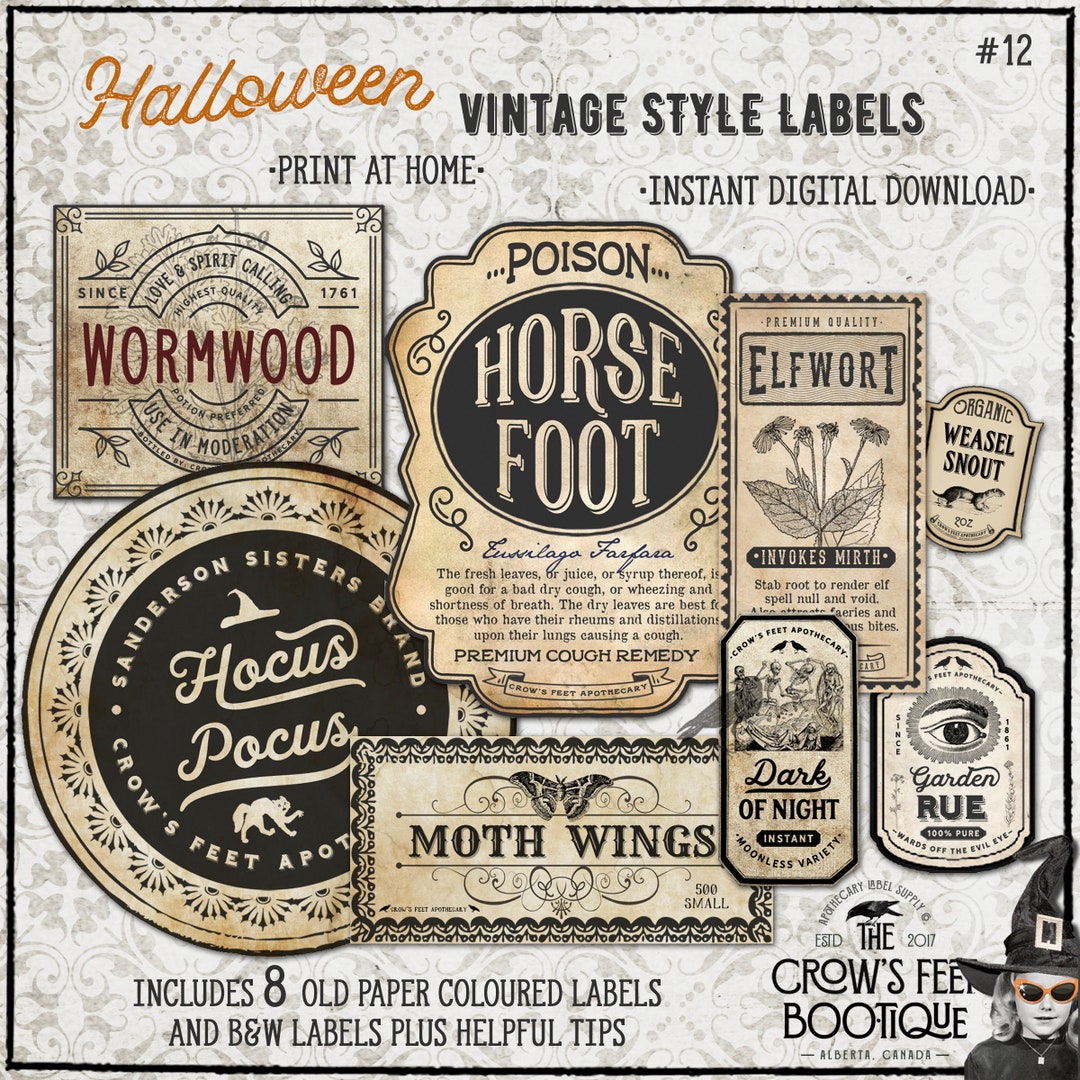 Vintage Look Potion Labels #12, Halloween Apothecary Labels for Jars ...