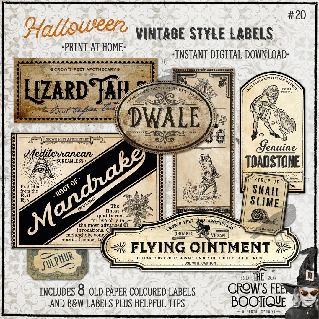 Vintage Look Potion Labels #20, Halloween Apothecary Labels for Jars ...