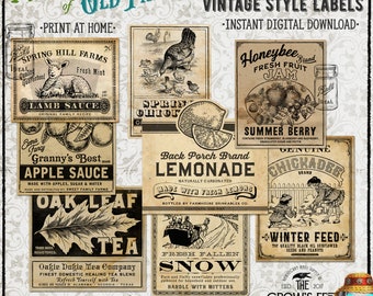 NEW!! Four Seasons of Primitive Style Labels #110, Printable