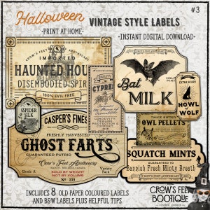 Vintage Look Potion Labels 3, Halloween Apothecary Labels for Jars, Printable image 1