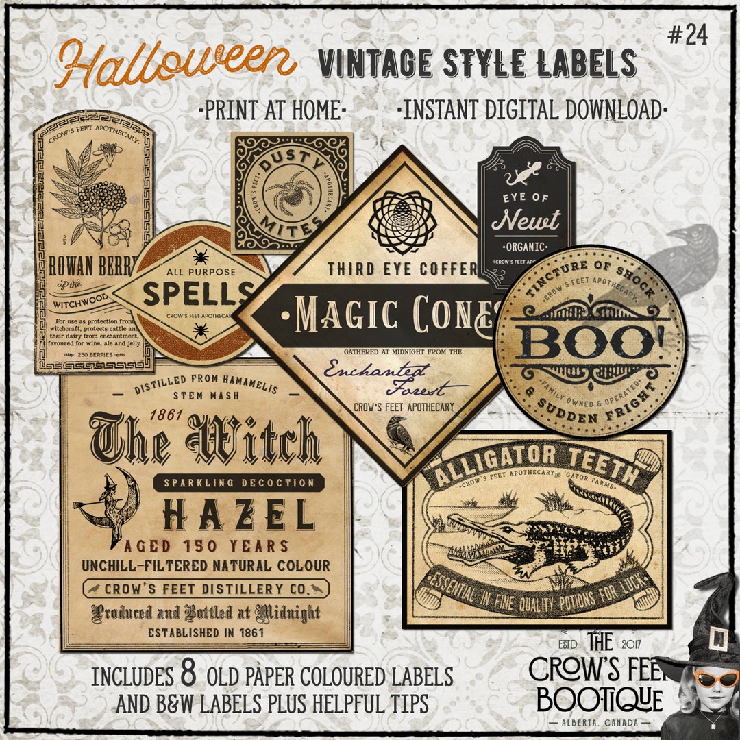 Vintage Look Potion Labels #24, Halloween Apothecary Labels for Jars ...