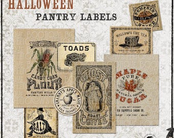 Etiquetas imprimibles estilo Halloween vintage para despensa / Decoración rústica de Halloween / Descarga instantánea / #127