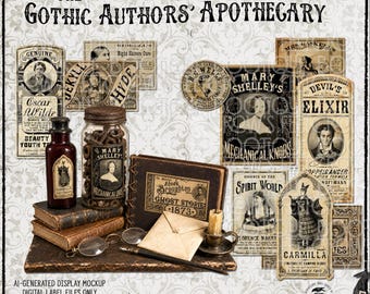 Etichette stampabili di letteratura gotica / Autori horror vittoriani / Decorazioni dark academia per farmacia / #99