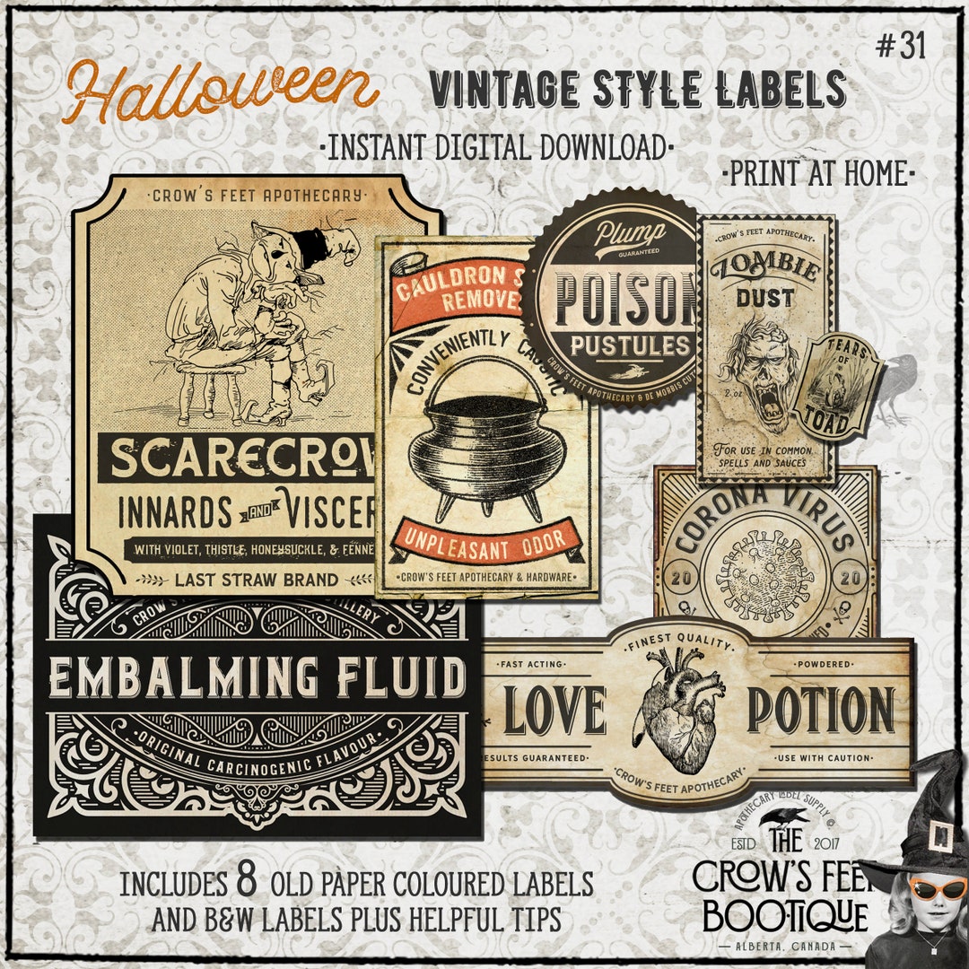 Vintage Look Potion Labels #31, Halloween Apothecary Labels for Jars ...