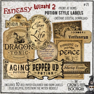 Vintage Look Potion Labels #71, Wizard’s Apothecary Labels for Jars, Printable