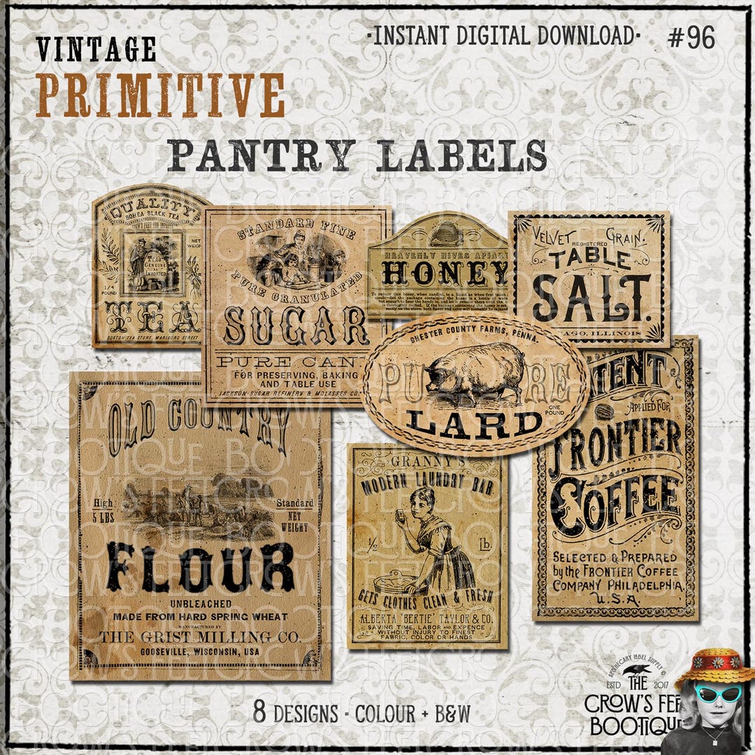 希少！！ LABELS AND TAGS ヴィンテージ専門誌 Vintage Style Pantry Labels Printable | Primitive Decor | Instant