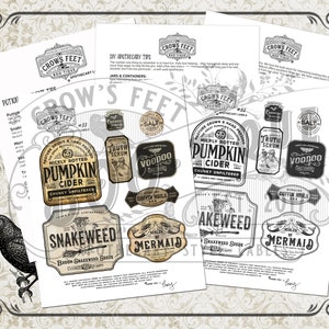 Vintage Look Potion Labels 33, Halloween Apothecary Labels for Jars, Printable image 2