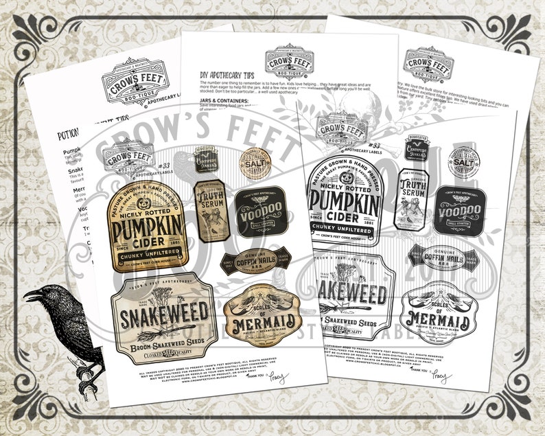 Vintage Look Potion Labels 33, Halloween Apothecary Labels for Jars, Printable image 2