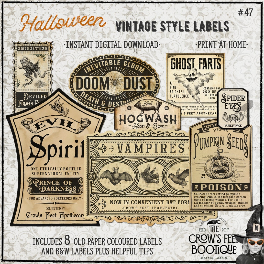 Vintage Look Potion Labels #47, Halloween Apothecary Labels for Jars ...