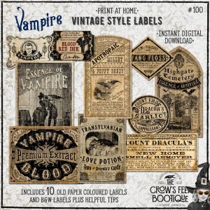 Vampire Themed Apothecary Style Potion Labels #100, Printable