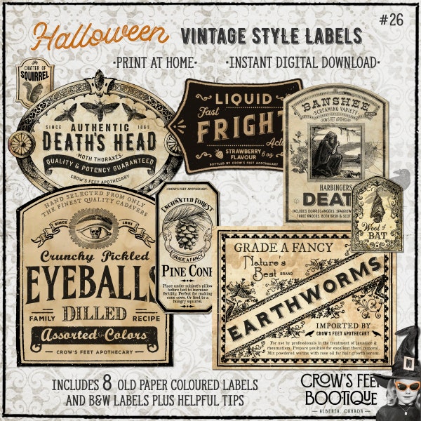 Vintage Look Potion Labels #26, Halloween Apothecary Labels for Jars, Printable