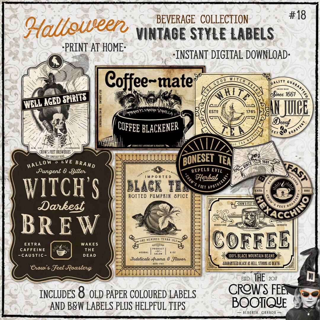 Vintage Look Potion Labels #18, Halloween Apothecary Labels for Jars ...