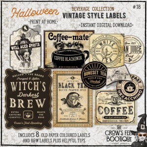 Vintage Look Potion Labels #18, Halloween Apothecary Labels for Jars, Printable, Beverages