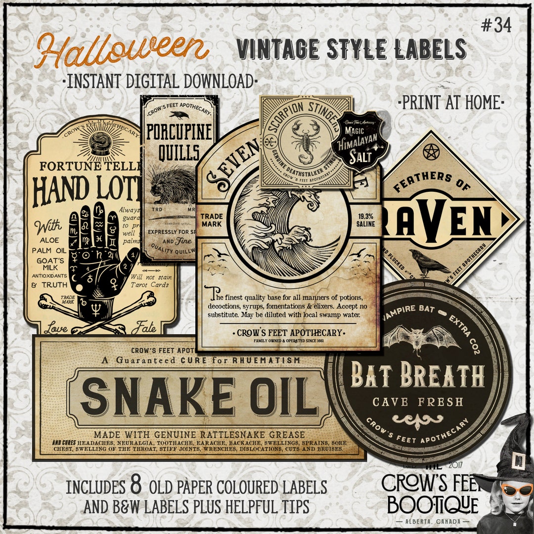 Vintage Look Potion Labels #34, Halloween Apothecary Labels for Jars ...