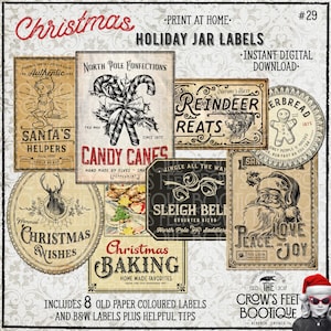 Vintage Look Christmas Jar Labels #29, Printable