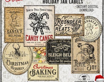 Vintage Look Christmas Jar Labels #29, Printable