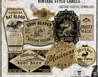 Vintage Look Potion Labels #78, Printable Potion Jar Labels