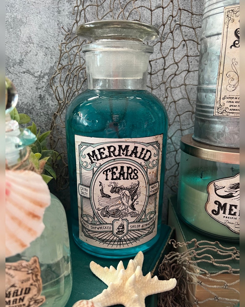 Vintage Look Mermaid & Ocean Potion Labels 75, Halloween Apothecary Labels for Jars, Printable image 4