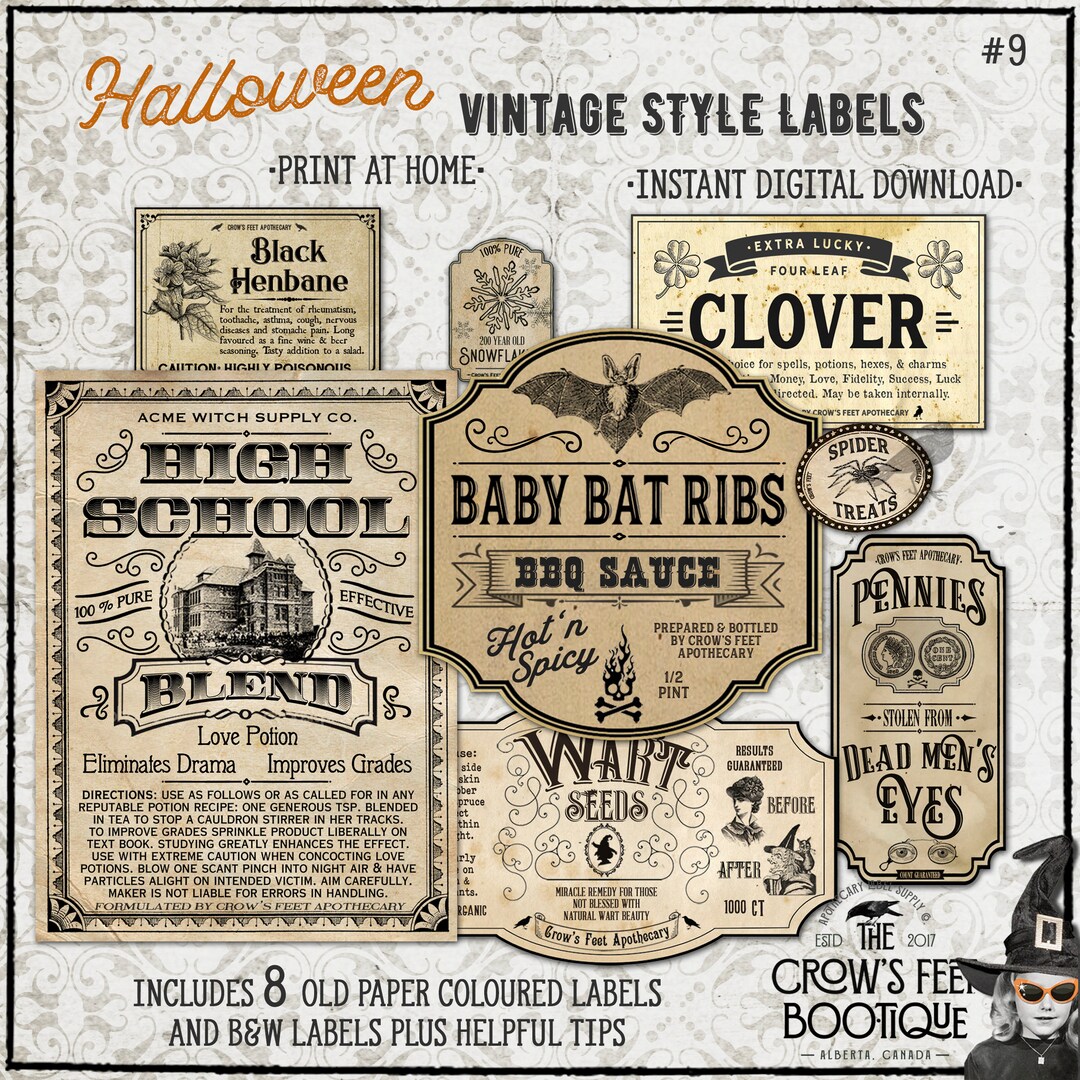 Vintage Look Potion Labels #9, Halloween Apothecary Labels for Jars - Etsy