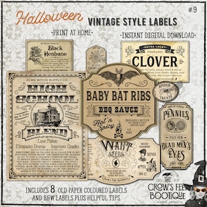 Vintage Look Potion Labels #9, Halloween Apothecary Labels for Jars