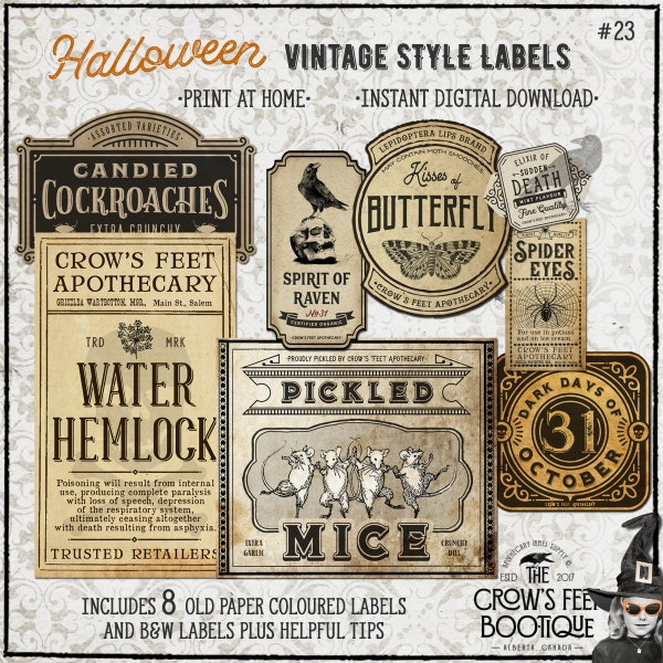 Vintage Look Potion Labels #23, Halloween Apothecary Labels for Jars, Printable