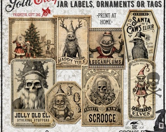 Goth Creepmas 4 Vintage Look Jar Labels #108, Printable