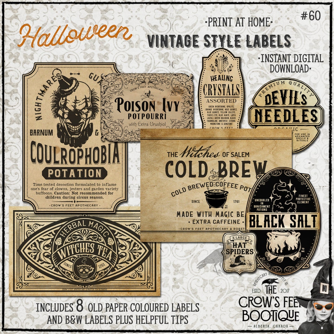 Vintage Look Potion Labels #60, Halloween Apothecary Labels for Jars ...