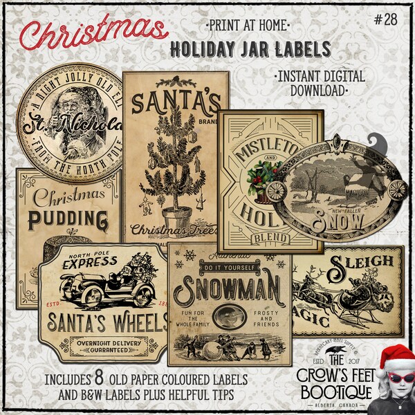 Vintage Look Christmas Jar Labels #28, Printable