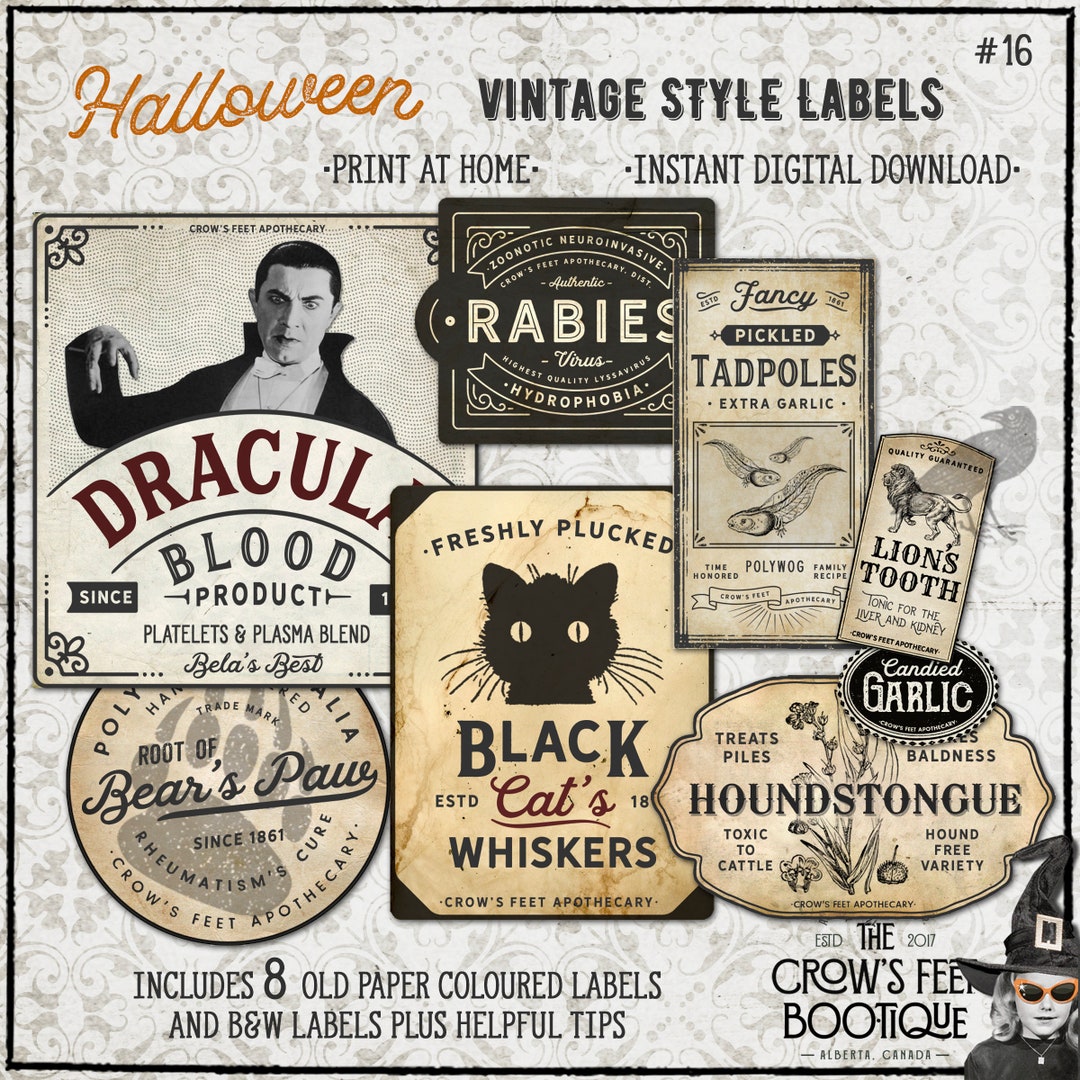 Vintage Look Potion Labels #16, Halloween Apothecary Labels for Jars ...