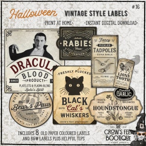 Vintage Look Potion Labels #16, Halloween Apothecary Labels for Jars, Printable