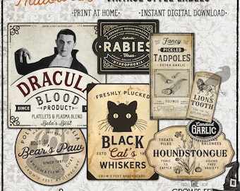 Vintage Look Potion Labels #16, Halloween Apothecary Labels for Jars, Printable