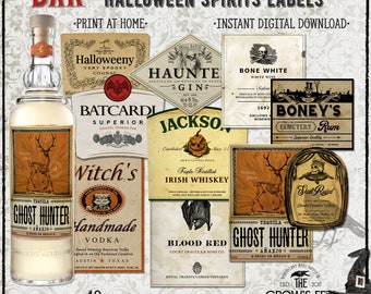 Wine & Spirits Halloween Bar Labels #102, Printable