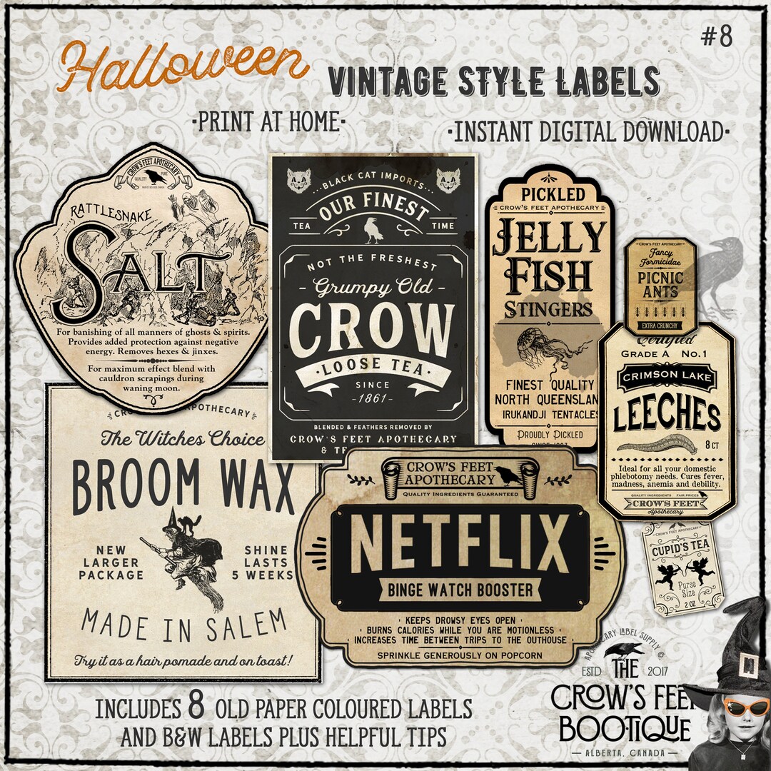 Vintage Look Potion Labels #8, Halloween Apothecary Labels for Jars ...