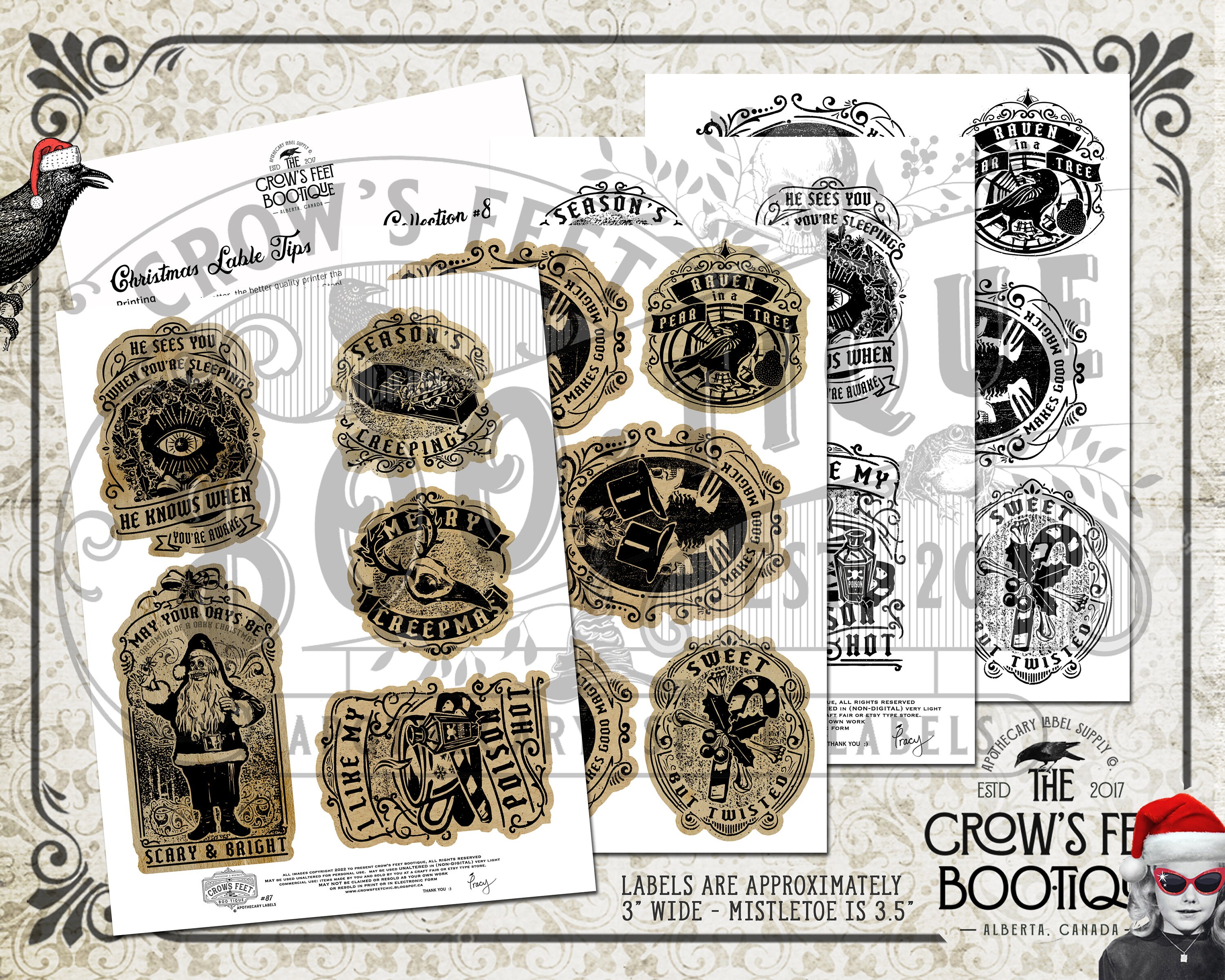 Goth Labels Vintage Look Gothic Christmas Labels #87, Printable - Etsy