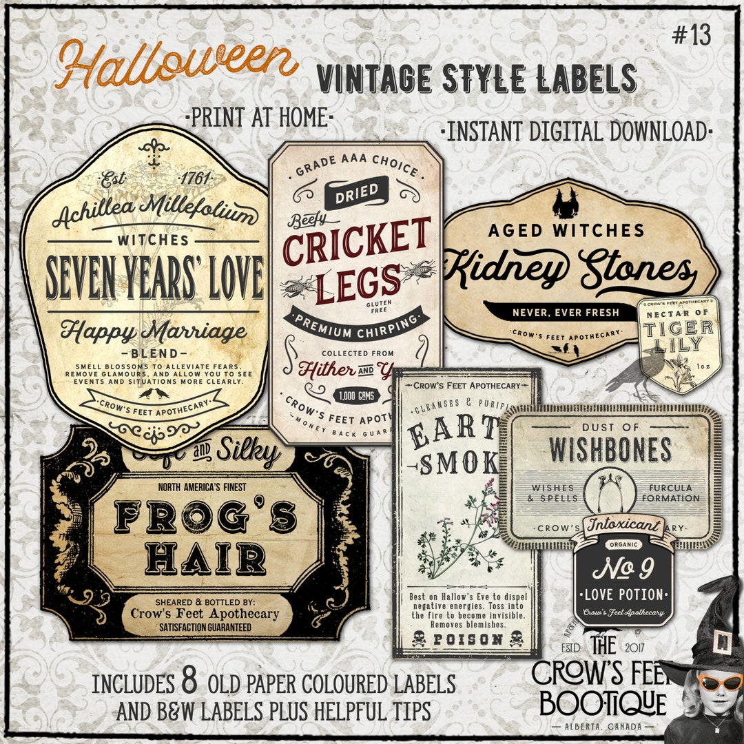 Vintage Look Potion Labels #13, Halloween Apothecary Labels, Printable ...