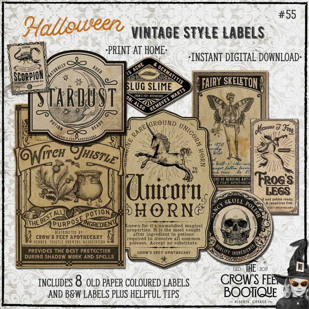 Vintage Look Potion Labels #55, Halloween Apothecary Labels for Jars ...