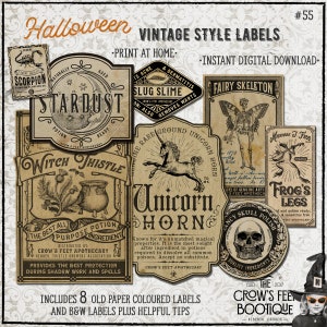 Vintage Look Potion Labels 55, Halloween Apothecary Labels for Jars, Printable image 1