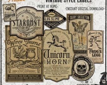Vintage Look Potion Labels #55, Halloween Apothecary Labels for Jars, Printable