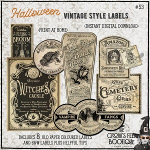 Vintage Look Potion Labels 53, Halloween Apothecary Labels for Jars, Printable image 1