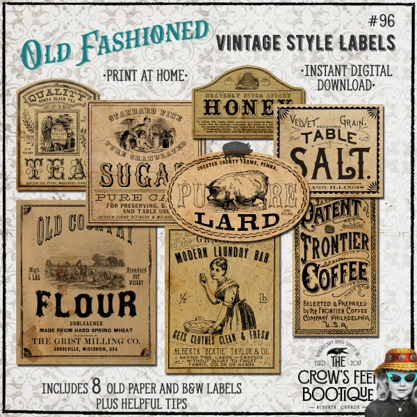 1800's Primitive Style Labels #96, Printable