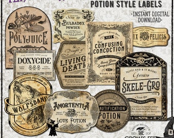 Vintage Look Potion Labels #54, Wizard’s Apothecary Labels for Jars, Printable