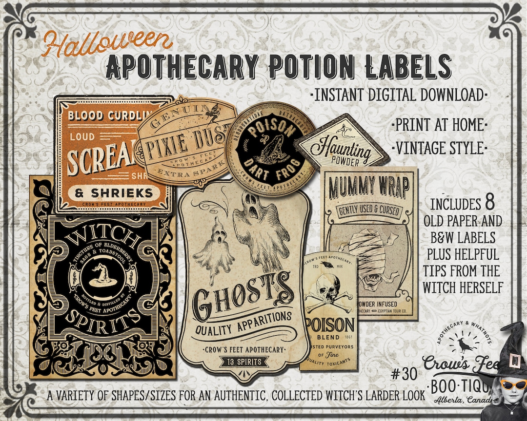 Vintage Look Potion Labels 30, Halloween Apothecary Labels for Jars ...