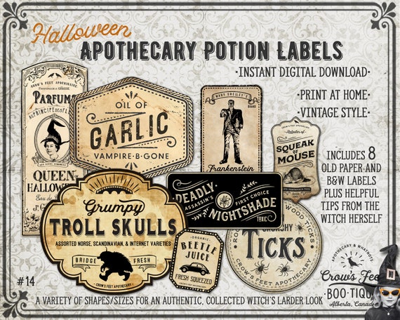 vintage look potion labels 14 halloween apothecary labels etsy new zealand