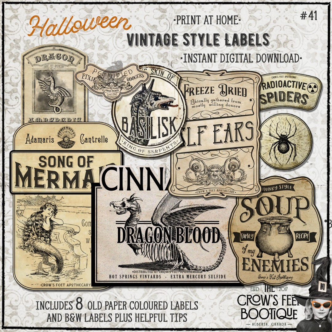 Vintage Look Potion Labels #41, Halloween Apothecary Labels for Jars ...