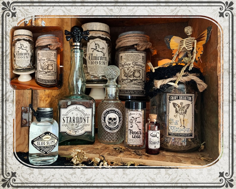 Vintage Look Potion Labels 55, Halloween Apothecary Labels for Jars, Printable image 3