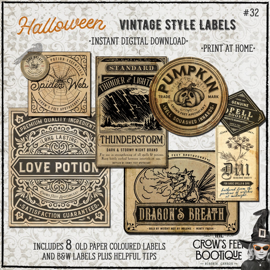 Vintage Look Potion Labels #32, Halloween Apothecary Labels for Jars ...