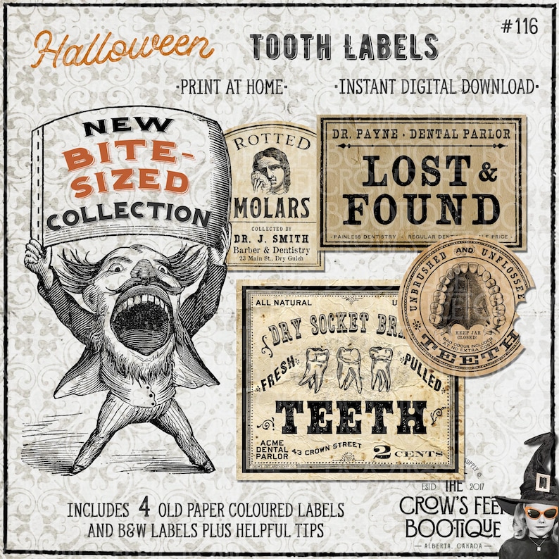 NEW Halloween Teeth Vintage Look Apothecary Labels, 116 Etsy Australia